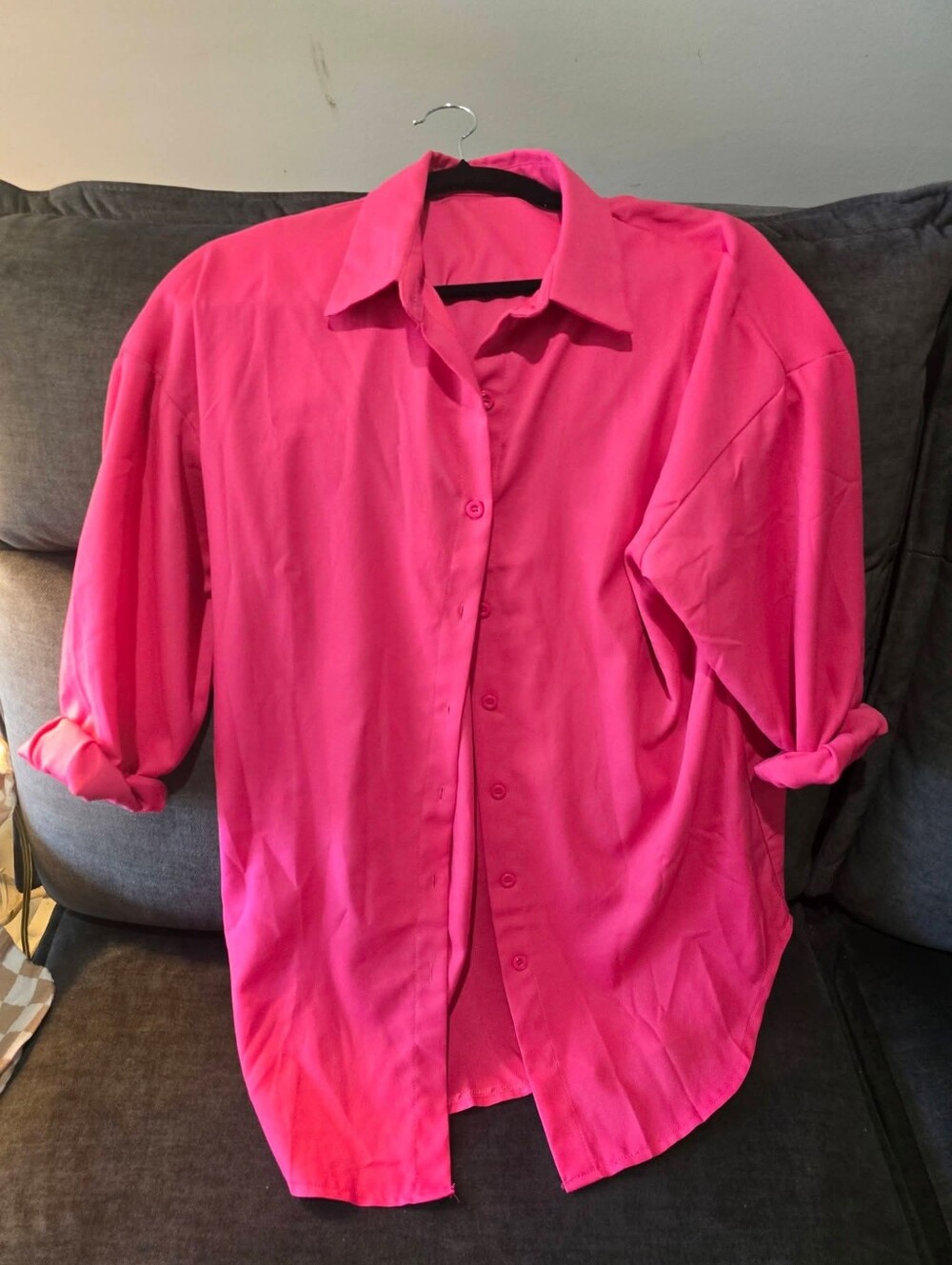 Bright Hot Pink Button-Up Shirt Drezs